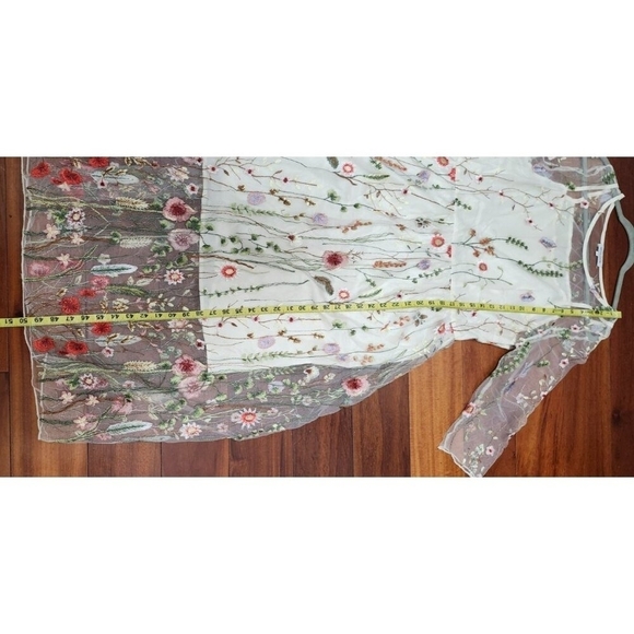 Misslook Mesh Sheer Floral Embroidered Dress Boho Cottagecore Midi 3/4 Sleeve 12 - Picture 10 of 16